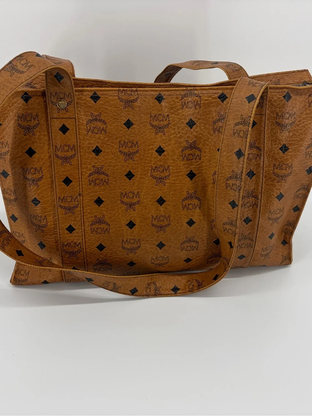 Rare‎ Vintage MCM Visetos Cognac Logo Tote Shoulder Bag Authentic